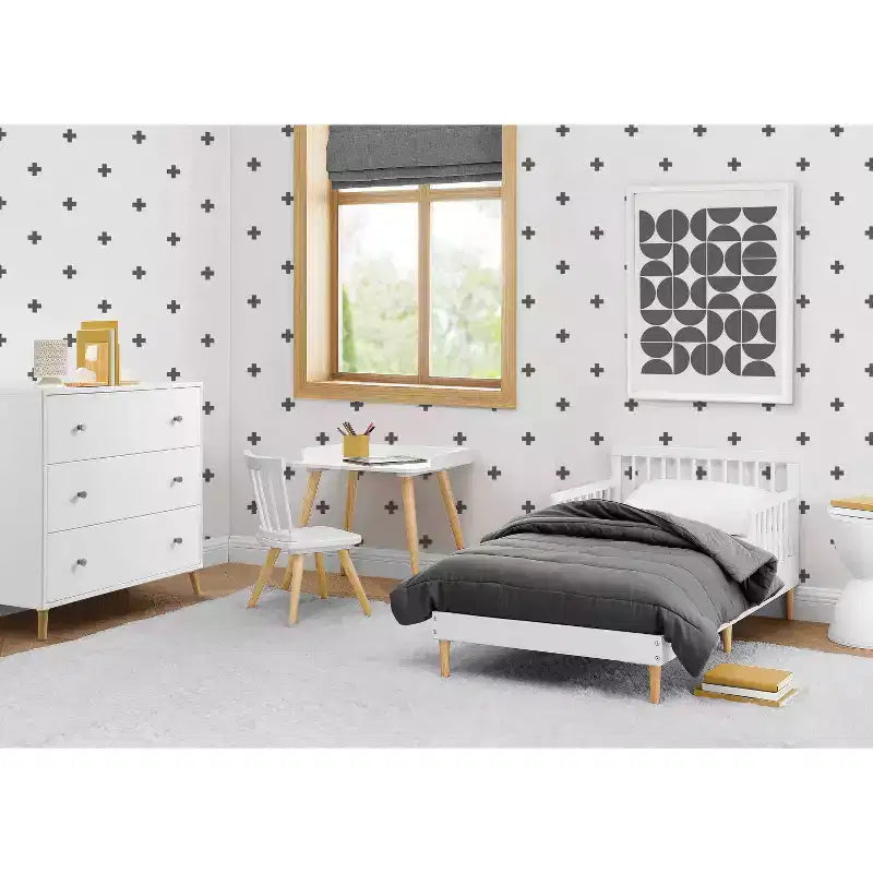 Delta Children Jordan Toddler Bed - Bianca White: Standard Crib/Toddler, Pine Frame, Modern Decor Style