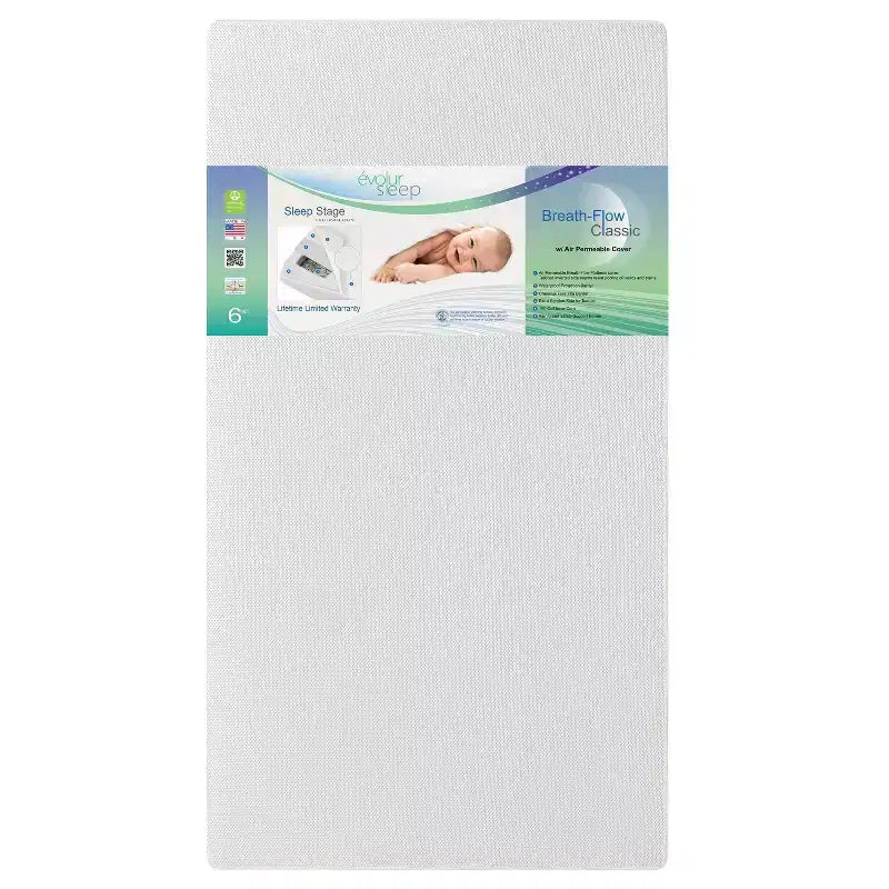 Evolur Breath Flow Plus Air Permeable Crib and Toddler Mattress: 2-Stage, Plush Feel, High-Density Foam, 6-Inch Thickness
