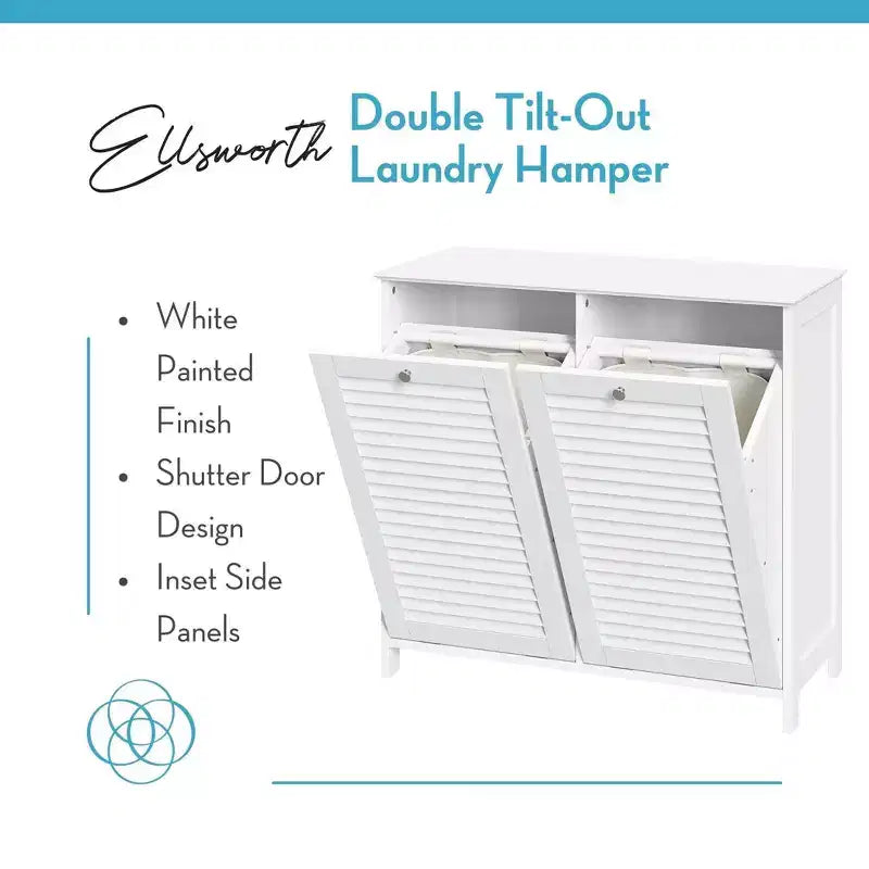 RiverRidge Ellsworth Double Tilt-Out Laundry Hamper Cabinet with Removable Cloth Storage Bag - White