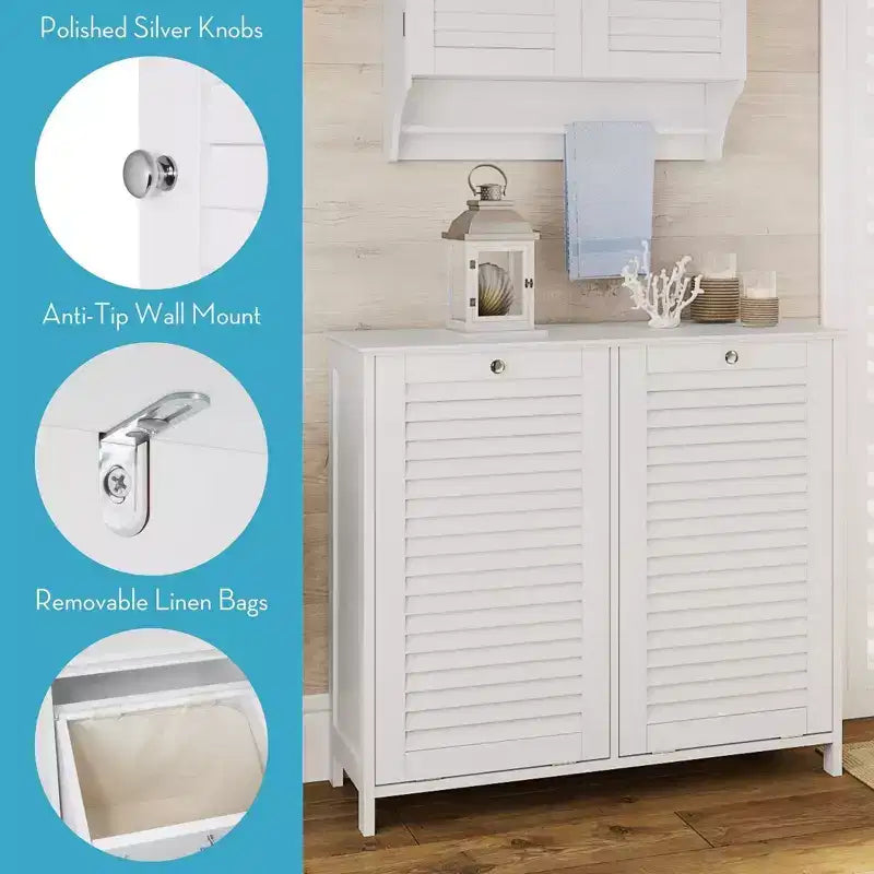 RiverRidge Ellsworth Double Tilt-Out Laundry Hamper Cabinet with Removable Cloth Storage Bag - White