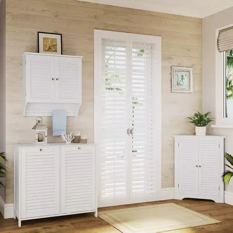 RiverRidge Ellsworth Double Tilt-Out Laundry Hamper Cabinet with Removable Cloth Storage Bag - White