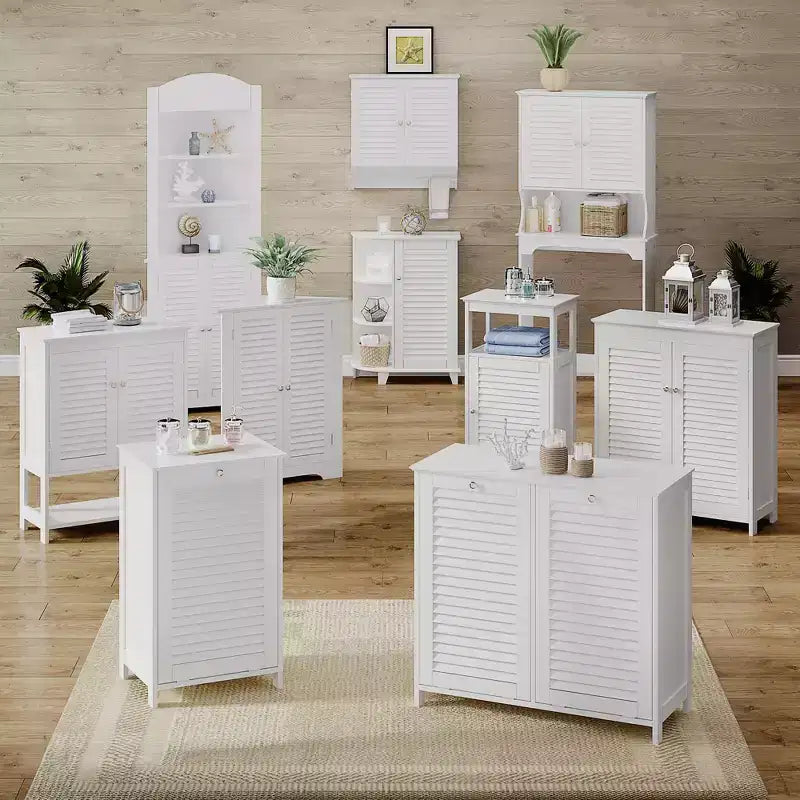 RiverRidge Ellsworth Double Tilt-Out Laundry Hamper Cabinet with Removable Cloth Storage Bag - White