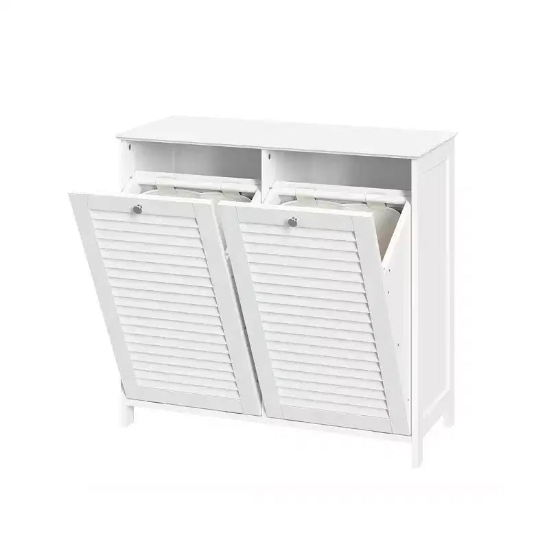 RiverRidge Ellsworth Double Tilt-Out Laundry Hamper Cabinet with Removable Cloth Storage Bag - White