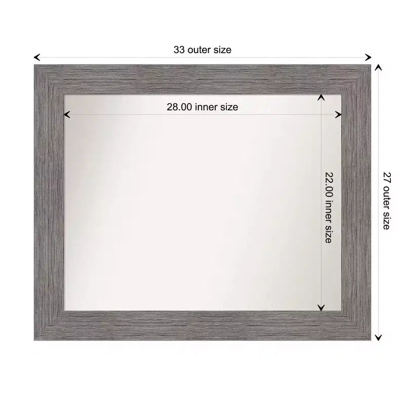 Specchio da parete grigio a doghe gessate Amanti Art 34" x 28" senza smussatura: Rettangolare moderno, include l'hardware di montaggio