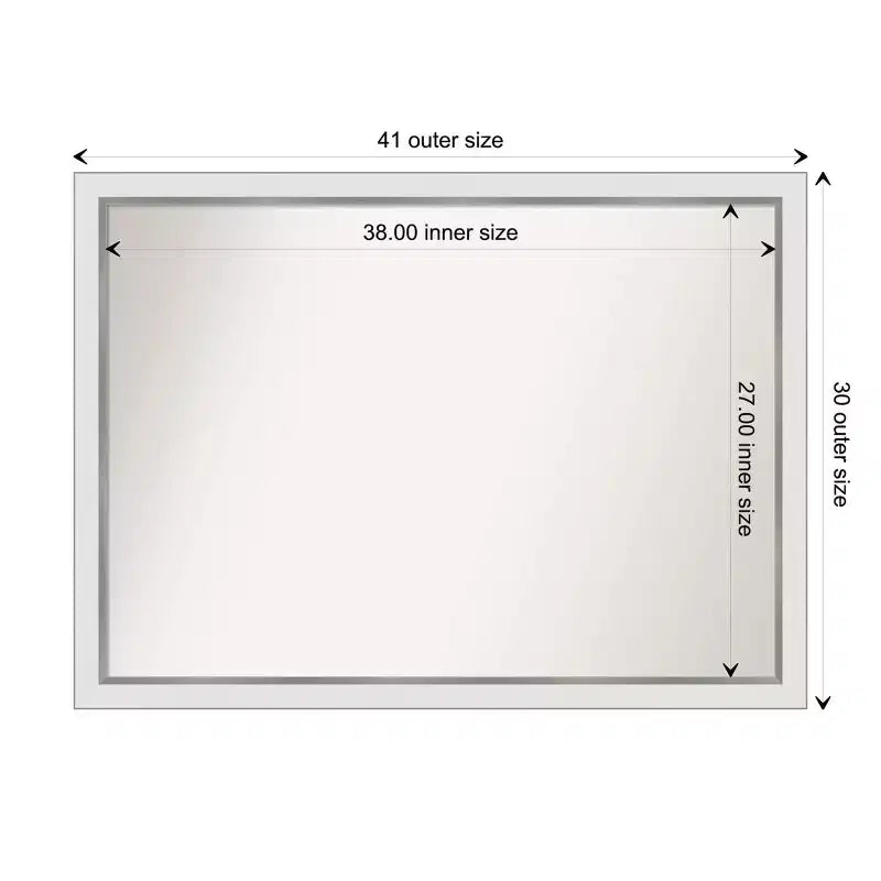 Specchio da bagno stretto da parete Eva non smussato 41" x 30" Bianco/Argento - Amanti Art