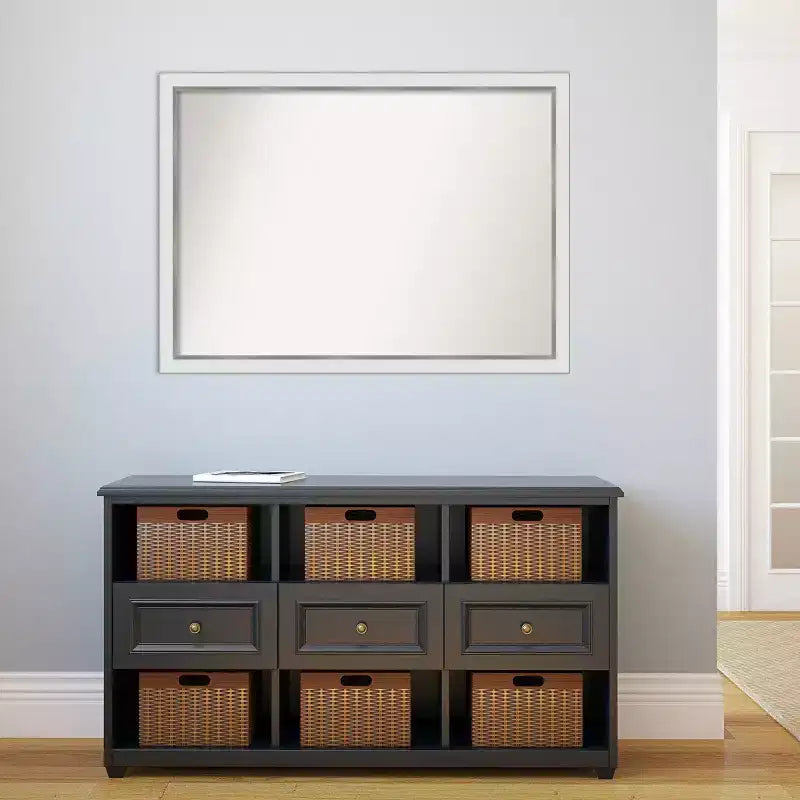 Specchio da bagno stretto da parete Eva non smussato 41" x 30" Bianco/Argento - Amanti Art