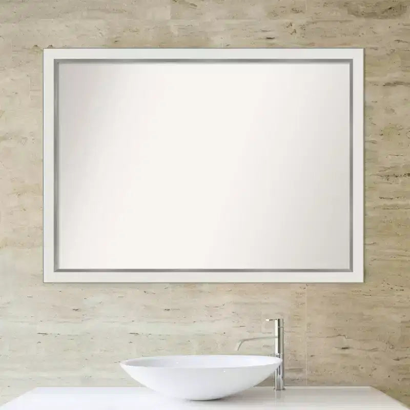 Specchio da bagno stretto da parete Eva non smussato 41" x 30" Bianco/Argento - Amanti Art