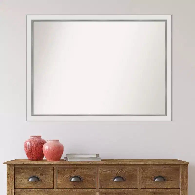 Specchio da bagno stretto da parete Eva non smussato 41" x 30" Bianco/Argento - Amanti Art