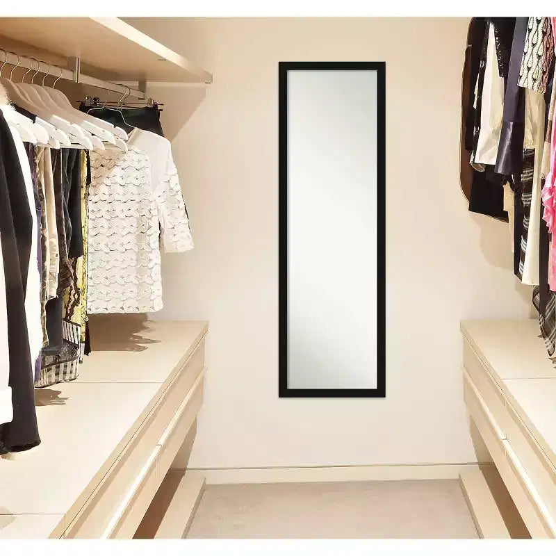 16" x 50" Avon Narrow Framed Full Length On the Door Mirror Black - Amanti Art