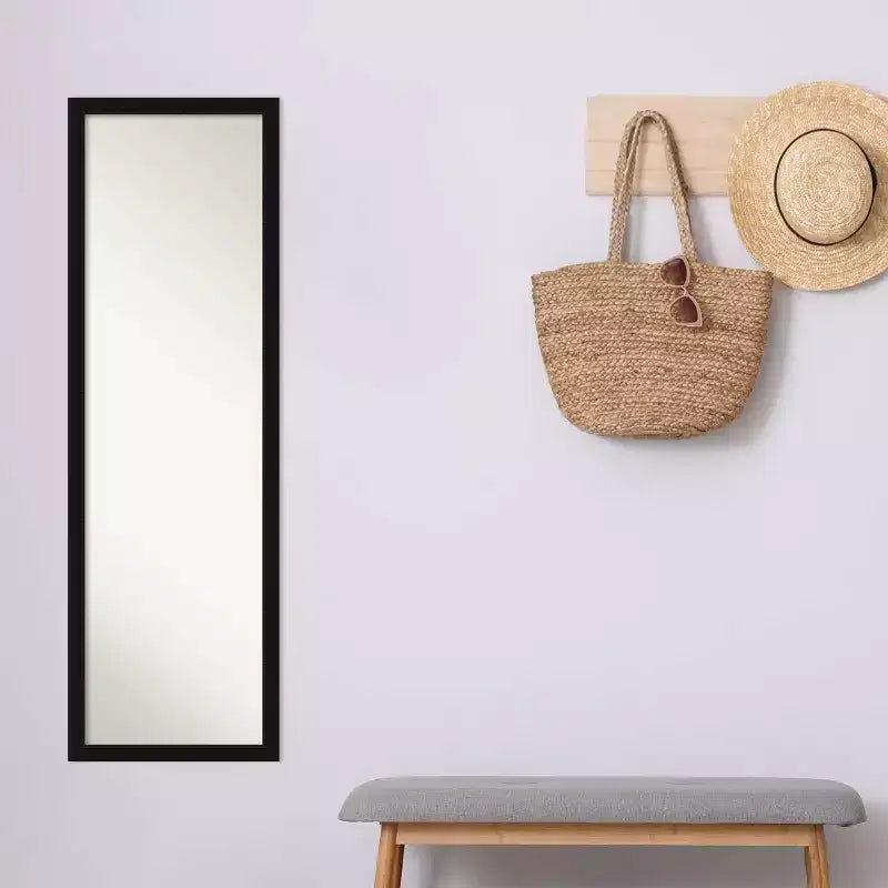 16" x 50" Avon Narrow Framed Full Length On the Door Mirror Black - Amanti Art