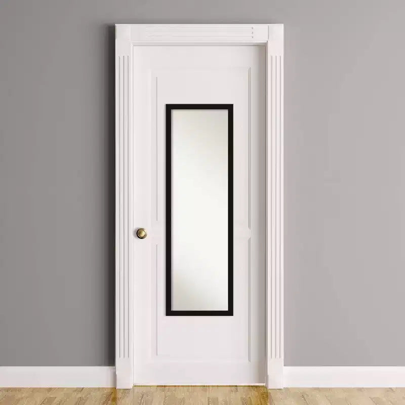 16" x 50" Avon Narrow Framed Full Length On the Door Mirror Black - Amanti Art