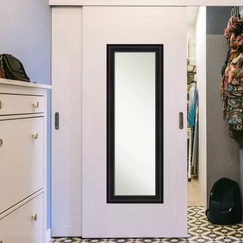 19" x 53" Astor Framed Full Length on the Door Mirror Black - Amanti Art: Polystyrene Frame, No Assembly Required