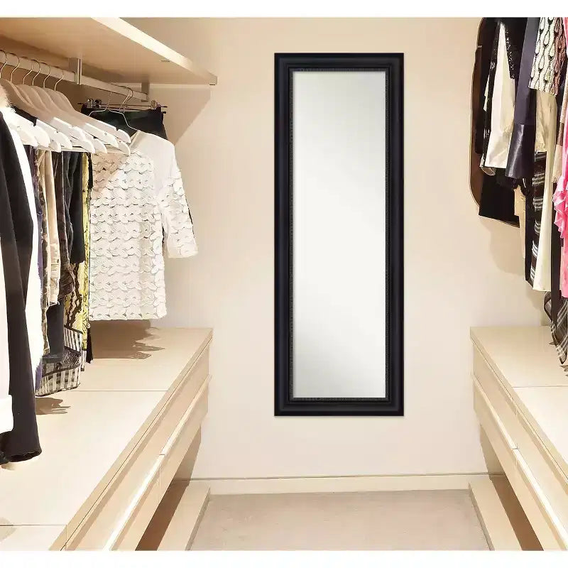 19" x 53" Astor Framed Full Length on the Door Mirror Black - Amanti Art: Polystyrene Frame, No Assembly Required