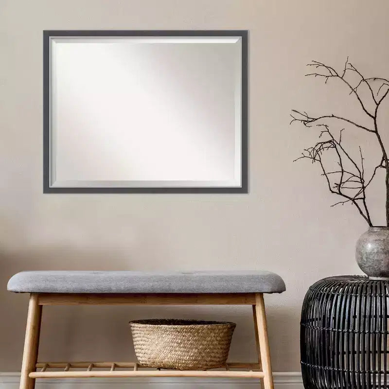 Specchio da parete per bagno sottile con cornice Eva, 76x61 cm, nero/argento - Amanti Art: Rettangolare moderno, smussato, montabile a parete