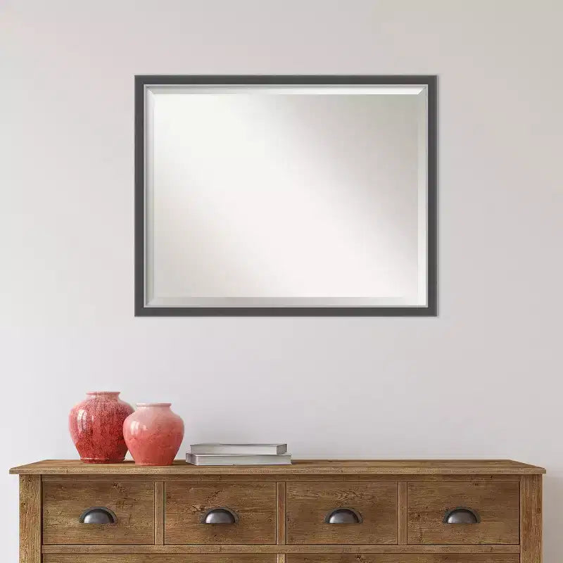 Specchio da parete per bagno sottile con cornice Eva, 76x61 cm, nero/argento - Amanti Art: Rettangolare moderno, smussato, montabile a parete