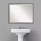 Specchio da parete per bagno sottile con cornice Eva, 76x61 cm, nero/argento - Amanti Art: Rettangolare moderno, smussato, montabile a parete
