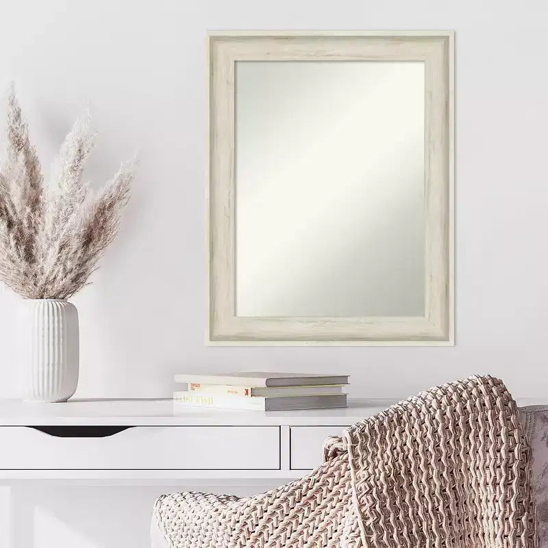 Specchio da parete Regal Birch Cream da 23" x 29" senza smussature - Amanti Art: Stile moderno, cornice in polistirene, hardware di montaggio incluso