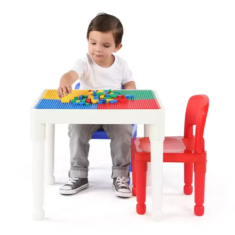 3pc 2 in 1 Square Activity Kids' Table with 2 Chairs Blue/Red - Humble Crew: Toddler Furniture for Playroom, Plastic Set