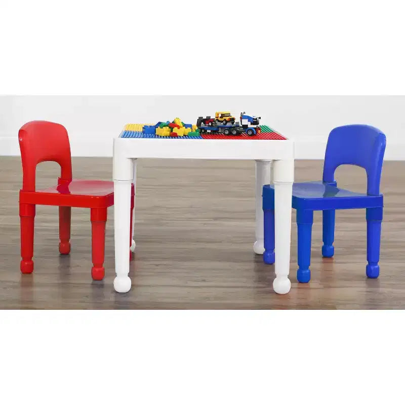 3pc 2 in 1 Square Activity Kids' Table with 2 Chairs Blue/Red - Humble Crew: Toddler Furniture for Playroom, Plastic Set