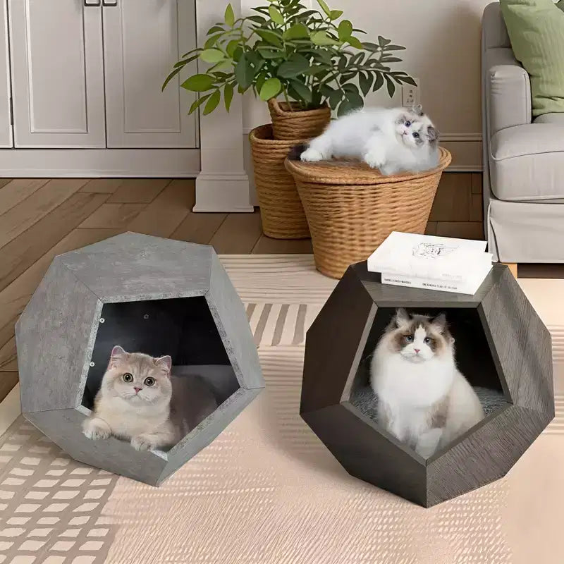 Okak Cats House Side Table for Coffee Cupboard Pet Crate Nightstand 26 Shaped MDF Multi-Purpose End Table Pet Bed Furniture