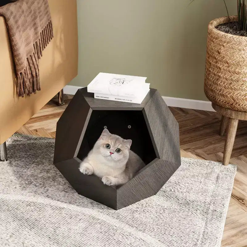 Okak Cats House Side Table for Coffee Cupboard Pet Crate Nightstand 26 Shaped MDF Multi-Purpose End Table Pet Bed Furniture