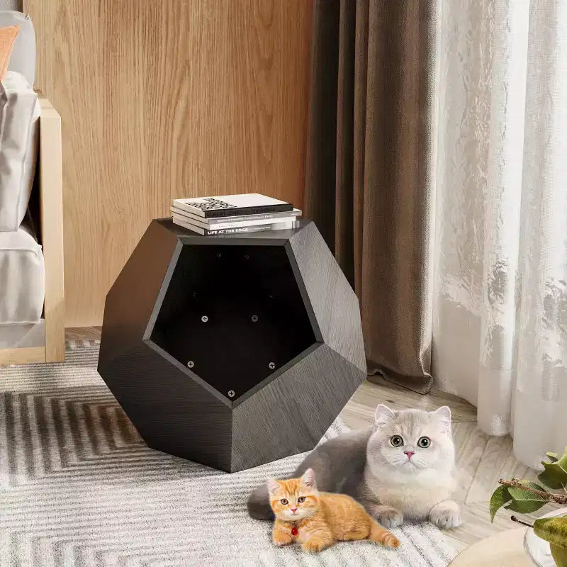 Okak Cats House Side Table for Coffee Cupboard Pet Crate Nightstand 26 Shaped MDF Multi-Purpose End Table Pet Bed Furniture