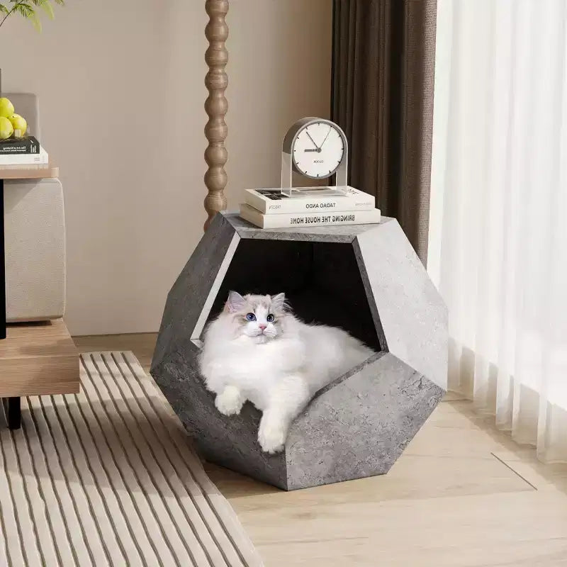 Okak Cats House Side Table for Coffee Cupboard Pet Crate Nightstand 26 Shaped MDF Multi-Purpose End Table Pet Bed Furniture