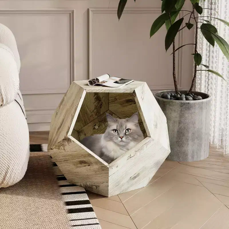 Okak Cats House Side Table for Coffee Cupboard Pet Crate Nightstand 26 Shaped MDF Multi-Purpose End Table Pet Bed Furniture
