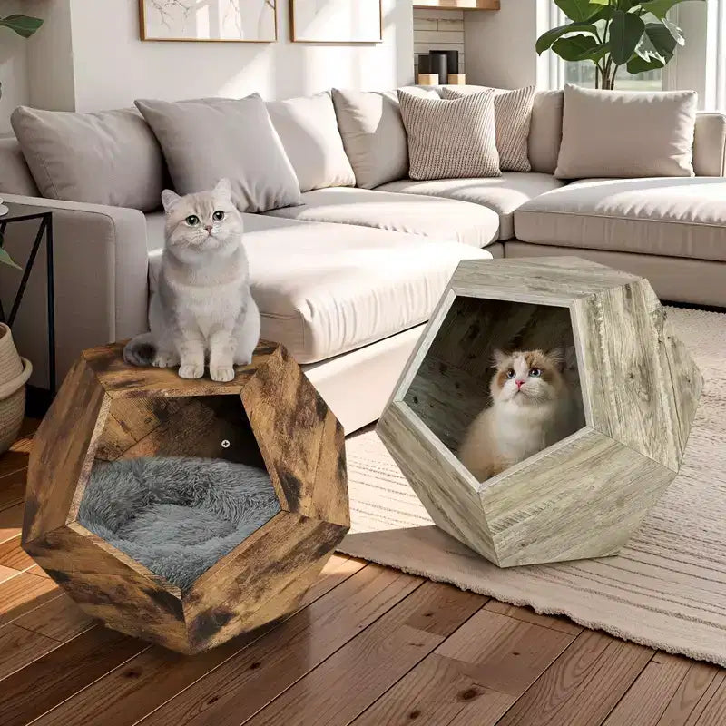 Okak Cats House Side Table for Coffee Cupboard Pet Crate Nightstand 26 Shaped MDF Multi-Purpose End Table Pet Bed Furniture