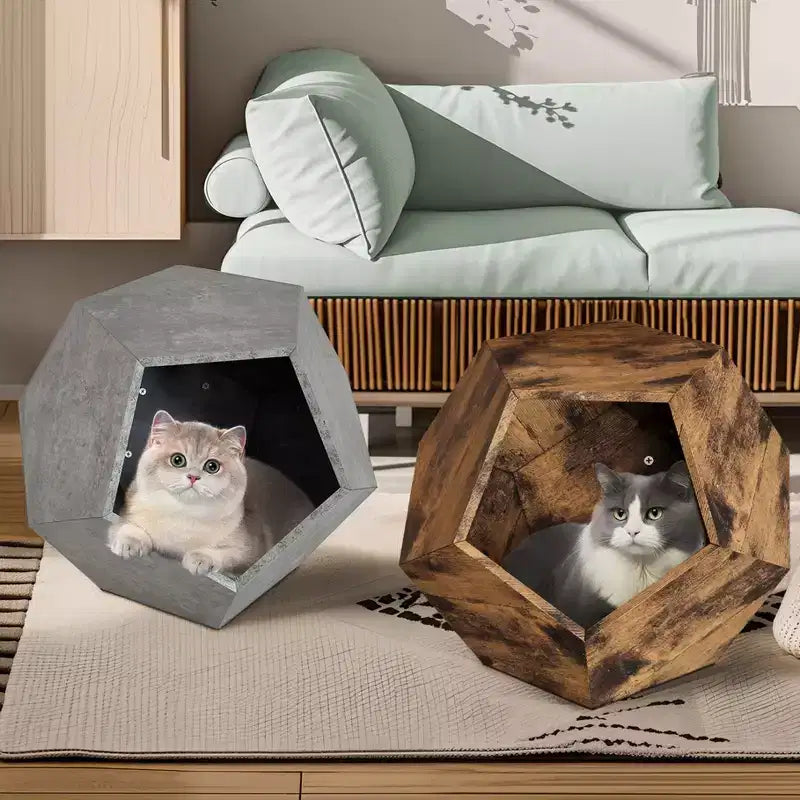 Okak Cats House Side Table for Coffee Cupboard Pet Crate Nightstand 26 Shaped MDF Multi-Purpose End Table Pet Bed Furniture