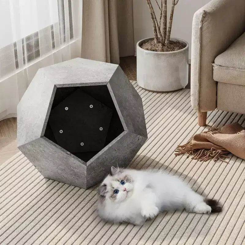 Okak Cats House Side Table for Coffee Cupboard Pet Crate Nightstand 26 Shaped MDF Multi-Purpose End Table Pet Bed Furniture