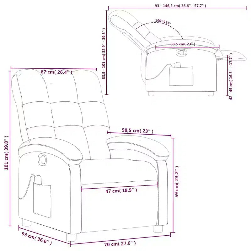 vidaXL Massage Recliner Chair, Adjustable Backrest & Footrest - Dark Gray