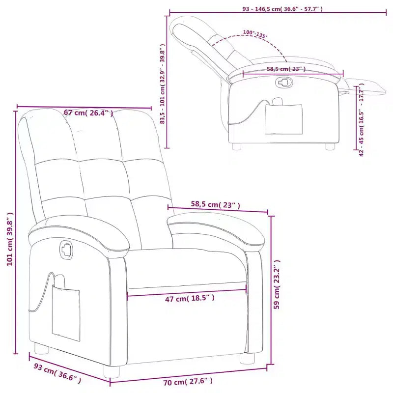 vidaXL Massage Recliner Chair, Adjustable Backrest & Footrest - Dark Gray