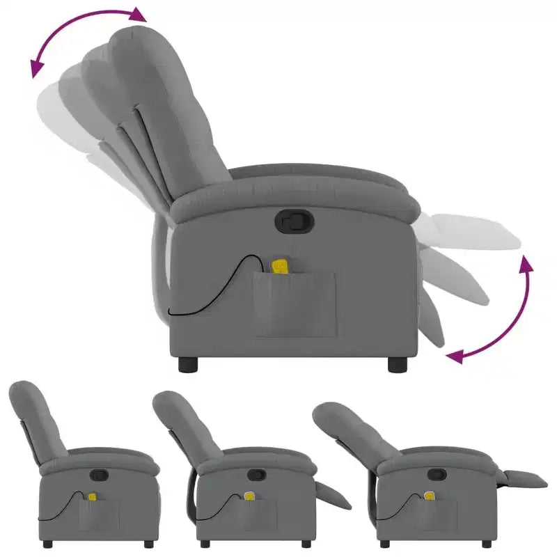 vidaXL Massage Recliner Chair, Adjustable Backrest & Footrest - Dark Gray