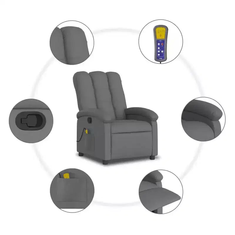 vidaXL Massage Recliner Chair, Adjustable Backrest & Footrest - Dark Gray