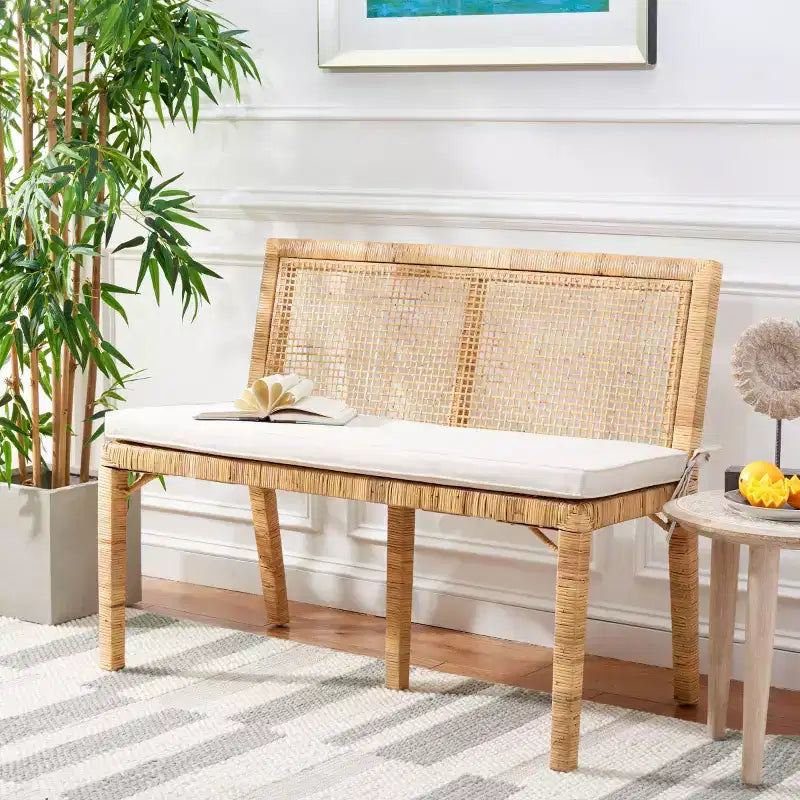 Tojo Cane Bench - SEA7040 - Natural/White - Safavieh