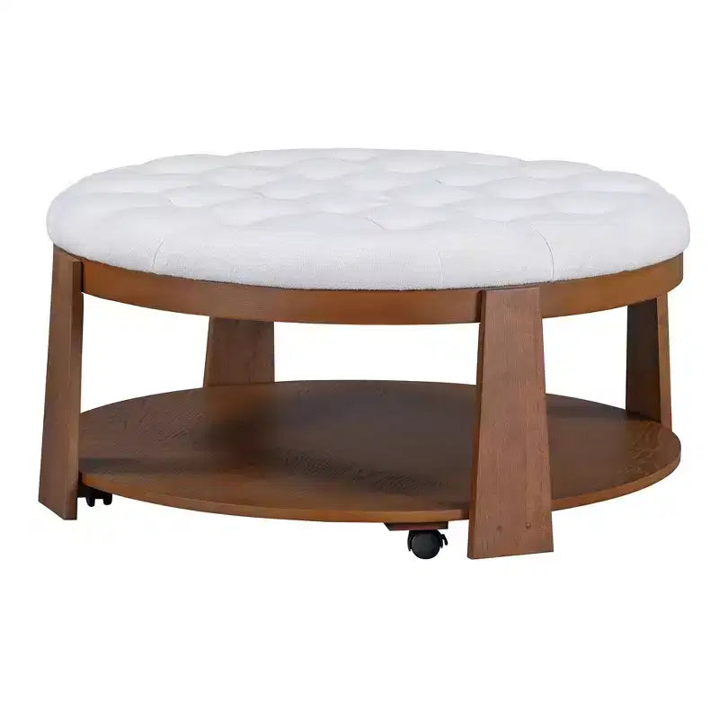 Okak Round 2-Tier Lift-Top CoffeeTable with Storage & 3 Ottoman, Mid Century Center Tables for Living Room Small Space