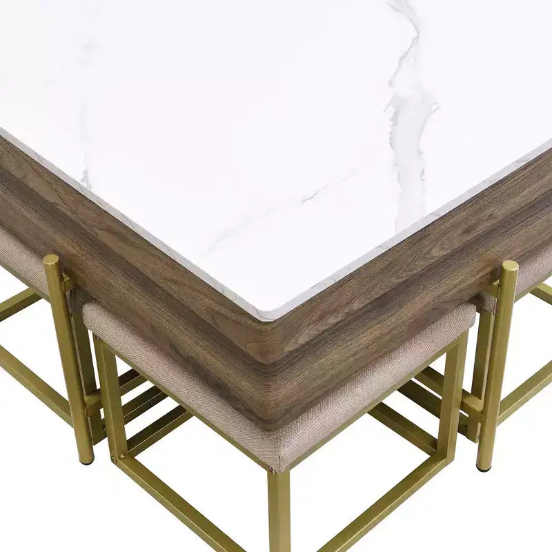 Okak Round 2-Tier Lift-Top CoffeeTable with Storage & 3 Ottoman, Mid Century Center Tables for Living Room Small Space