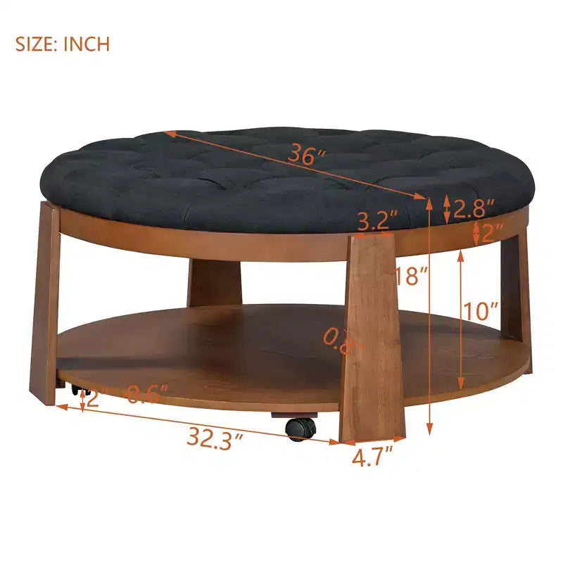 Okak Round 2-Tier Lift-Top CoffeeTable with Storage & 3 Ottoman, Mid Century Center Tables for Living Room Small Space