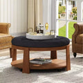 Okak Round 2-Tier Lift-Top CoffeeTable with Storage & 3 Ottoman, Mid Century Center Tables for Living Room Small Space