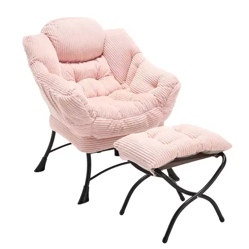 Zeus & Ruta Modern Upholstered Lounge Chair with Armrests, Side Pocket & Matching Ottoman