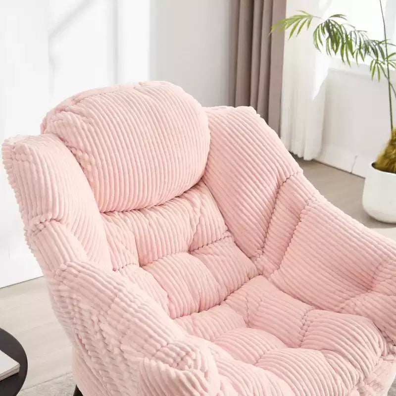Zeus & Ruta Modern Upholstered Lounge Chair with Armrests, Side Pocket & Matching Ottoman