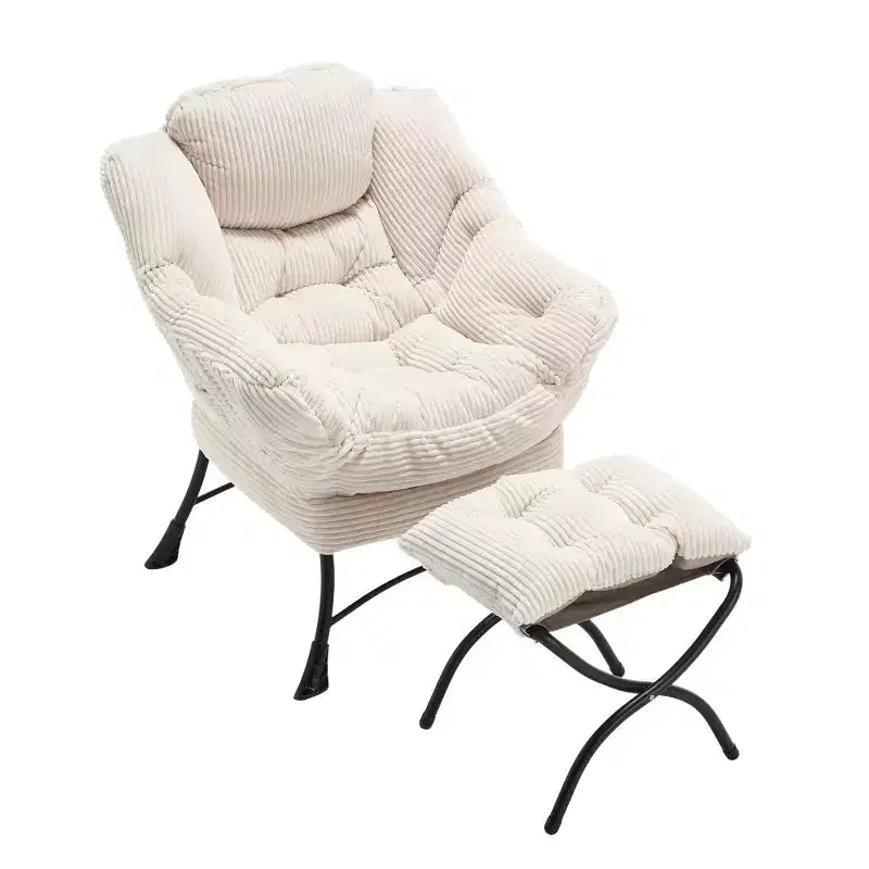 Zeus & Ruta Modern Upholstered Lounge Chair with Armrests, Side Pocket & Matching Ottoman