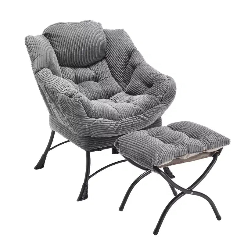 Zeus & Ruta Modern Upholstered Lounge Chair with Armrests, Side Pocket & Matching Ottoman