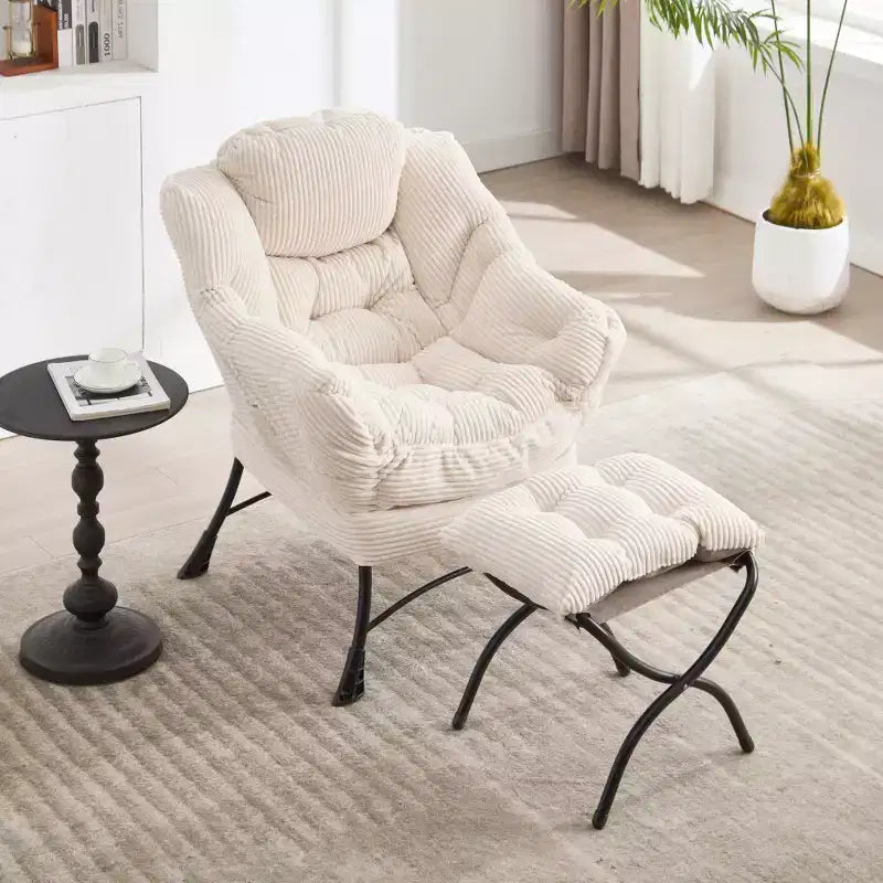Zeus & Ruta Modern Upholstered Lounge Chair with Armrests, Side Pocket & Matching Ottoman
