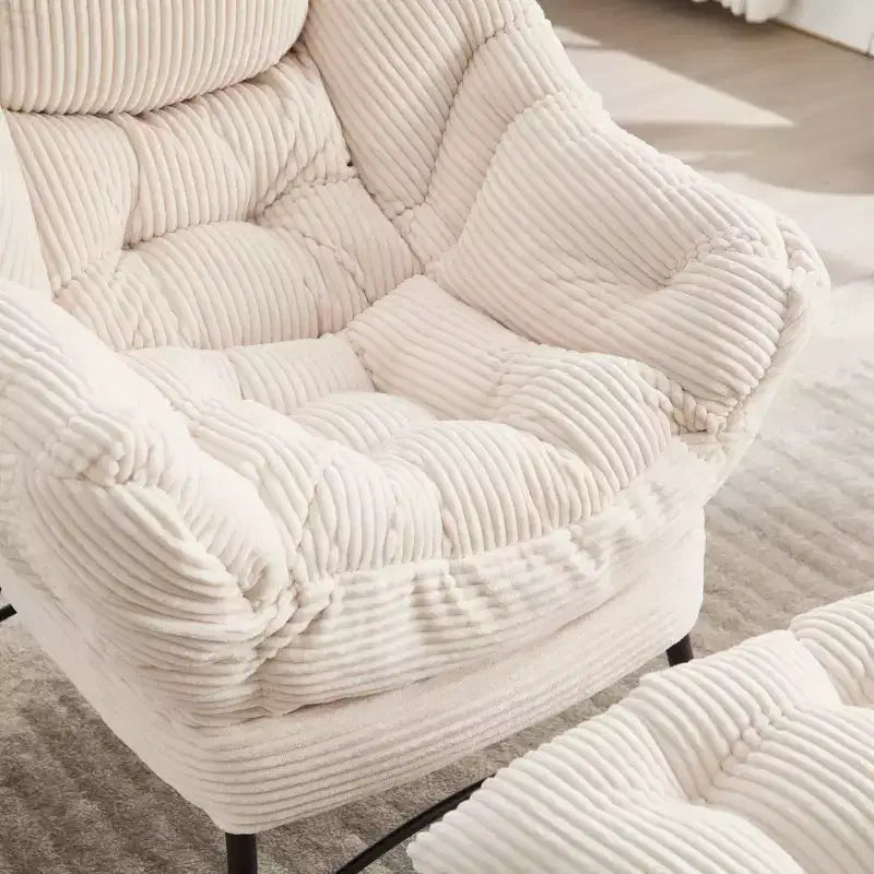 Zeus & Ruta Modern Upholstered Lounge Chair with Armrests, Side Pocket & Matching Ottoman