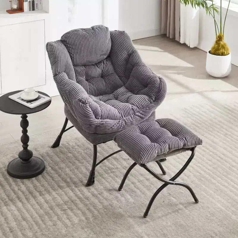 Zeus & Ruta Modern Upholstered Lounge Chair with Armrests, Side Pocket & Matching Ottoman