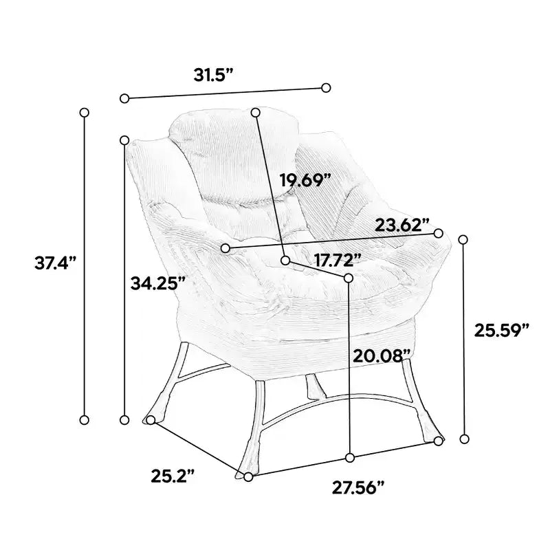 Zeus & Ruta Modern Upholstered Lounge Chair with Armrests, Side Pocket & Matching Ottoman