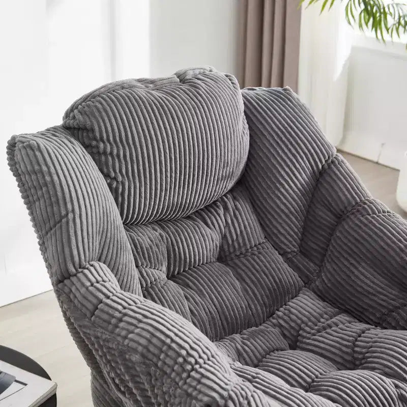 Zeus & Ruta Modern Upholstered Lounge Chair with Armrests, Side Pocket & Matching Ottoman