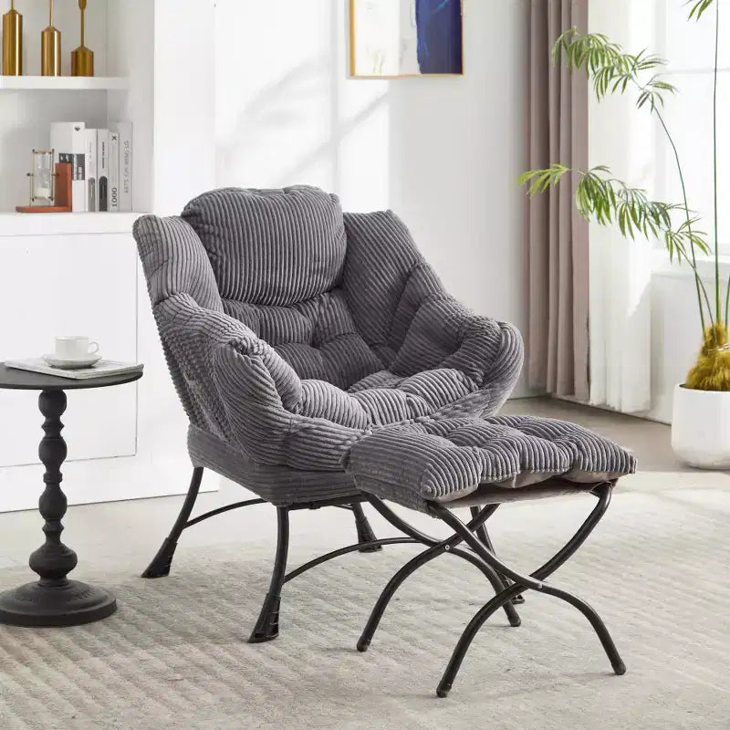 Zeus & Ruta Modern Upholstered Lounge Chair with Armrests, Side Pocket & Matching Ottoman